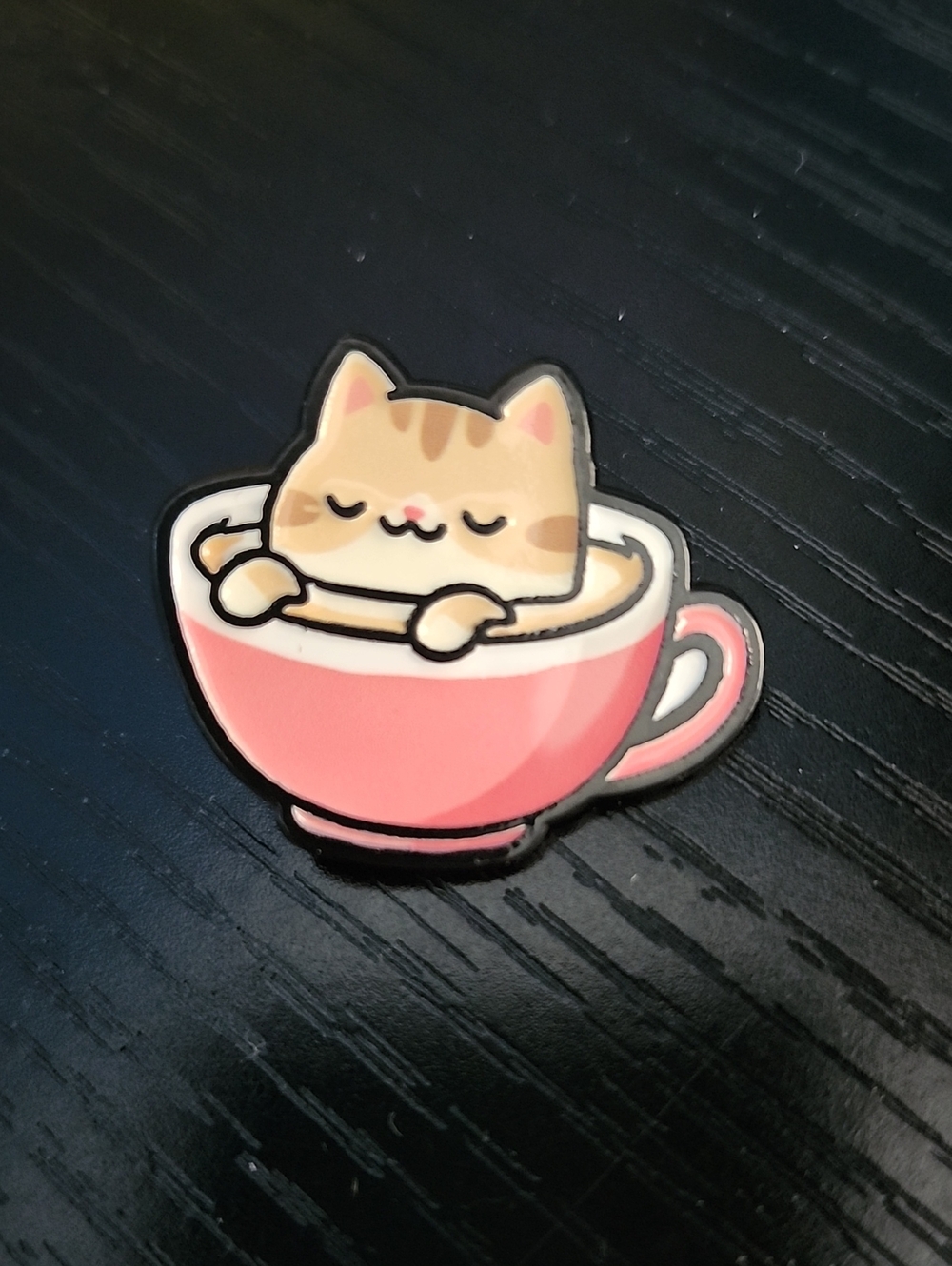 Cute Pink Cat-in-Tea Cup Enamel Pin